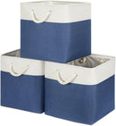 Bidtakay Storage Baskets Large Cube Storage Bins Fabric Baskets for Organizing Shelves 13x13 Navy Blue Square Storage Bins Large Set of 3 Linen Closet Organizers for Cabinet Home by TinyTreasures Baby Boutique