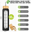 32 oz Glass Water Bottle with Straw - Motivational Time Marker & Silicone Sleeve - Reusable Tumbler Includes 2 Bamboo Lids & Fruit Infuser - 1 Pack by CozyNest Decor
