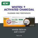 ARM & HAMMER Essentials Fluoride-Free Toothpaste Whiten + Activated Charcoal-4 Pack of 4.3oz Tubes, Clean Mint- 100% Natural Baking Soda by CozyNest Decor