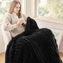 NEWCOSPLAY Super Soft Throw Blanket Black Premium Silky Flannel Fleece 3D Ribbed Jacquard Lightweight Bed Blanket All Season Use (Black Ribbed, Throw(50"x60")) by CozyNest Decor