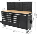 Heavy Duty 61" Tool Chest Cabinet, Mobile Garage Workbench with 10 Drawers and Power Strip, Rubber Wood Worktop, 1675 LBS Load, Rolling Tool Storage Organizer for Mechanic, Shop or Home Use by GreenHaven Gardens