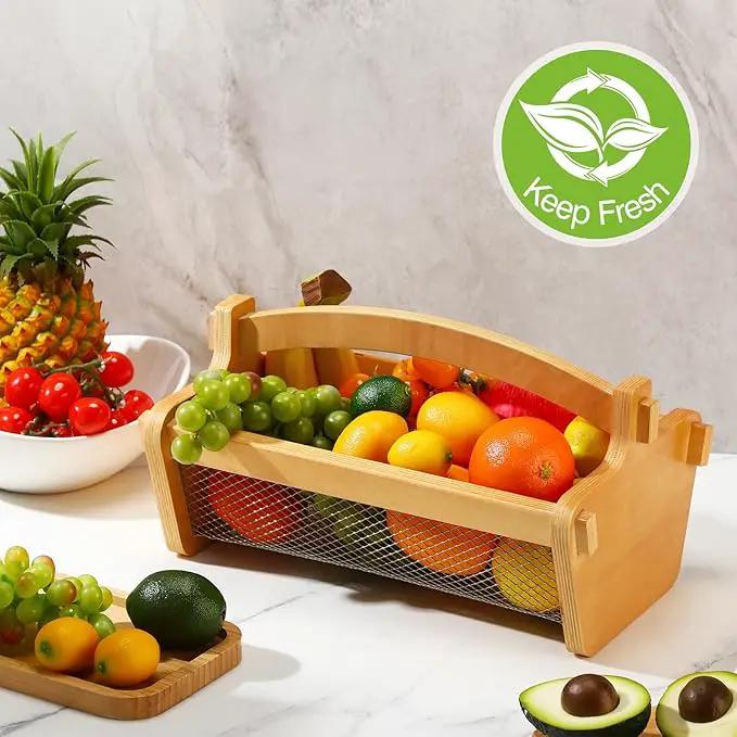 Garden Harvest Basket Mesh Storage with Handle Versatile Gardening Fruits Vegetables Gathering Basket Garden Supply Gardener Gift Spring for Washing Holding (Wood Color,13.4in), photo 4 of 6