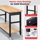 Workbench for Garage with Wheels 60 x 22 Inch Heavy Duty Rubberwood Tabletop Work Table with Under Table Shelf, Pegboard, Power Outlets for Woodworking Shop Home Office by GreenHaven Gardens