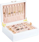 Small Jewelry Organizer for Women, 2-Layer Travel Jewelry Box with Portable Case, Necklace Ring Storage for Dresser, Girls Teens Gifts (White) by TinyTreasures Baby Boutique
