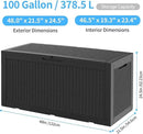 100 Gallon Outdoor Storage Box,Large Waterproof Resin Deck Box,Lockable Storage Container with Reinforced Support for Patio Cushions,Garden Tools,UV-Resistant（Black Rattan） by CozyNest Decor