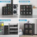 400Qt Stackable Storage Bins with Lids, 100Gal Closet Organizers and Storage Drawer, Plastic Collapsible Storage Bins with Doors, Heavy Duty Store Box Cabinet for Home Kitchen, 4Pack Black by CozyNest Decor