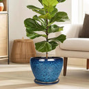 10 Inch Ceramic Planter Pot, Ceramic Plant Pot for Indoor Outdoor Plants, Large Flower Pot with Drainage Hole and Saucer, Blue by GreenHaven Gardens