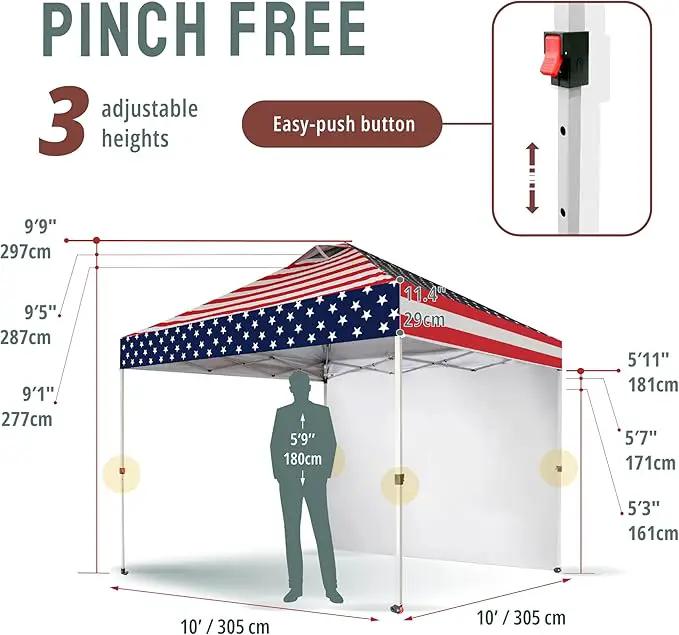 CROWN SHADES 10x10 Pop Up Canopy with 1 Side Wall - Beach Tent with One Push Setup - Outdoor Sun Shade for Events, Parties, Camping - Gazebo with STO-N-Go Cover Bag (American Flag), photo 3 of 9