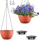 Hanging Planters for Indoor Outdoor Plants, Set of 2 Self Watering Hanging Pots with Drainage Hole & Plug and 20" Chain & Hooks by GreenHaven Gardens