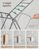 SONGMICS Clothes Drying Rack, with Sock Clips, Metal Laundry Rack, Foldable, Space-Saving, Free-Standing Airer, with 2 Height-Adjustable Gullwings, Indoor Outdoor Use, Gray ULLR052G01 by TinyTreasures Baby Boutique