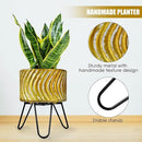Harvest Land Plant Pots with Stand, Set of 2 Large Modern Planters Metal Tall Handmade Flower Pots with Drainage Holes Indoor Outdoor,Gold by CozyNest Decor