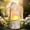 Angel Statues for Garden - Guardian Ange with Light - 8.3" Waterproof Outdoor Angel Memorial Scupture, Solar Angels Figurines Holding Glass Balls for for Patio, Yard, or Cemetery by GreenHaven Gardens