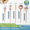 Matte Rose Gold Silverware Set for 6,Modern Stainless Steel Brushed Cutlery Set,30-Pieces Heavy Duty Flatware Set,Knives Spoons and Forks Set Utensils Set, Satin Finish, Dishwasher Safe by CozyNest Decor