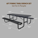 6FT Metal Picnic Tables for Outdoors, Commercial Rectangular Picnic Table and Bench Set for Outside, Patio, Garden, Backyard, Porch, Surface Mount, Black by GreenHaven Gardens