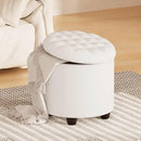 Furniliving Upholstered Button Tufted Round Ottoman, PU Storage Ottoman Round, Removable Lid Convenient Footstools, Classic Ottoman with Storage for Vanity, Nursery Room，IvoryWhite