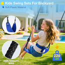 440lbs Kids Swing Set, 3-in-1 Outdoor Playground with Saucer Swing, Belt Seat & 4ft Trampoline, Heavy Duty A-Frame Metal Stand & Safety Stakes, Backyard Playset for Toddlers 3-8 Years Old by TinyTreasures Baby Boutique