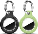 Upgrade Waterproof 2 Pack Airtags Holder with Apple Airtags Keychain, Hard PC Air Tag Case, Anti-Scratch & Shock Air tag Holder, Men's Women's Keyrings & Keychains-Black+Light Green by TinyTreasures Baby Boutique