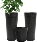 Worth Garden 2-Pack 25" H. Metal Planter with 2X Inside Pots - Hand-Hammered Texture Tall Tapered Plant Pots - Large Handcrafted Flower Pot for Indoor Outdoor, Deck, Patio, Front Porch (Black) by CozyNest Decor