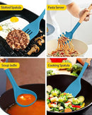 Silicone Kitchen Utensil Set for Non Stick Cookware, 7 Pcs Heat Resistant Cooking Utensils with Wooden Handle, BPA Free Kitchen Tools with Spatulas, Spoons, Skimmer and Pasta Fork (BLUE) by CozyNest Decor