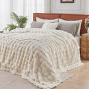 Lotus Karen Queen Size Faux Fur Blanket - Cream White Big Bubble Rabbit Fluff, 90x90 Inches by CozyNest Decor