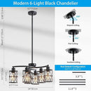XINGQI Modern Black Chandelier 6-Light Pendant Lighting Fixture with Metal Shade 24" Height Adjustable for Dining Room Living Room Bedroom by CozyNest Decor