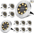 ODEETRONIC Solar Ground Lights Outdoor, 12 Packs 8 LED Solar Path Lights, Solar-Powered Disk Light Waterproof, In-ground Puck Light Flat Pathway Lamp for Landscape Pathway Patio Walkway, Warm White by GreenHaven Gardens