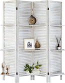 Room Divider with Shelves, Privacy Screen, Room Dividers and Folding Privacy Screens, 4 Panel Wood Temporary Wall Partition Separation Separator, Coconut by CozyNest Decor
