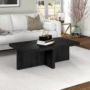 Henn&Hart 44" Rectangular Wood Pedestal Low-Profile Coffee Table for Living Room, Family Room, or Office, Black Grain by CozyNest Decor