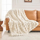 Cozy Faux Fur Throw Blanket for Bed-Warm Fuzzy Throw Blanket, Soft Plush Thick Bubble Blankets for Bedroom and Living Room, Furry Luxury Blanket, 90 x 108, Cream by CozyNest Decor