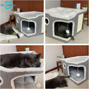 Cat Bed for Indoor Cats,Covered Cat Cave House & Furniture with Scratch Pad,Foldable Cat Hideaway Hut Cute Cat Condo with Soft Washable Mat for Multi Small Pet Under 30 lbs,Light Grey by CozyNest Decor
