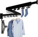 Clothes Drying Rack, Wall Mounted Laundry Drying Rack, Upgrade 3-Fold Foldable Collapsible Retractable Clothing Drying Rack with 12 Dual Hooks Organization for Laundry Room Indoor- Black by CozyNest Decor