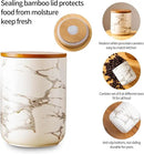 Ceramic Canister Set with Bamboo Airtight Lids, 3-Piece Kitchen Storage Jars (48oz, 30oz, 12oz) – White with Gold Marble Pattern, Glossy Finish, for Coffee, Sugar, Flour & More by CozyNest Decor