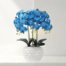 Orchid Artificial Flowers with White Vase Large Silk Faux Phalaenopsis Flowers for Dining Room Table Floral Centerpieces Indoor Decoration,Blue by CozyNest Decor