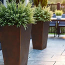 WORTH Garden Large Metal Planter Set of 2 (25" & 28" H.), Matte Bronze Retro Finish Tall Square Tapered Steel Plant Pots, Decor Flower Pot Indoor & Outdoor, Drainage Hole & Dual-Purpose Plant Saucer by CozyNest Decor
