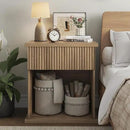 Fluted Nightstand Set of 2, 22.8" Wide Nightstands with Drawer Storage Large Wood BedsideTable Night Stands for Bedroom, Natural Oak by CozyNest Decor