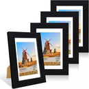 4x6 Picture Frame Set of 4, 4 x 6 Wood Photo Frames with Mat for 3.5x5, Wooden Frame with Real Glass Cover for Wall and Tabletop Display,Black by CozyNest Decor