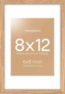 Homeforia 8x12 Picture Frame Wood, High End Natural Oak 8 x 12 Light Wooden Frames with Mat 6 by 8 inch Photo, 8by12 Frame Matted to 6x8 Art, Wall or Tabletop Frame, Tempered Glass, Wall Kit, Set of 1 by CozyNest Decor