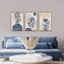 KAIRNE Boho Plant Wall Art Set of 3,Blue Bohemain Framed Canvas,Abstract Geometric Line Wall Painting,Modern Nature Prints,Botanical and Moon Wall Art for Living Room Bedroom Office - 3Pieces,16”X24” by CozyNest Decor