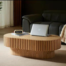 43.7" Oval Coffee Table for Living Room,Modern Handcraft Drum Coffee TableSmall Wooden Coffee Table with Sturdy Pedestal Easy Assembly for Office-Natural by CozyNest Decor