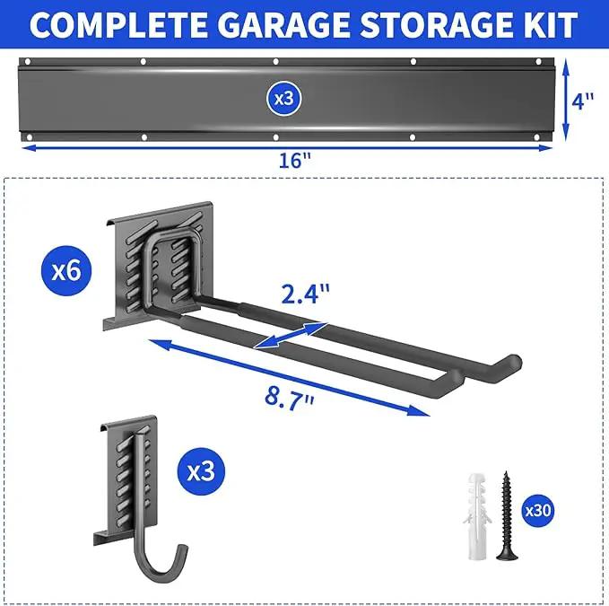Garage Organization Tool Organizer Wall Mount, 48inch Heavy Duty Garden Tool organizer Storage System, Easy Install With 9 Adjustable Hooks, For Garage, Basement, Shed, Workshop(Black), photo 7 of 7