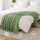 MIULEE Sage Green Knitted Throw Blanket for Couch Textured Spring Knit Blanket with Tassels Cozy Woven Boho Bed Blanket for Sofa Bed Chair Acrylic Wave Pattern 50"x60" by CozyNest Decor