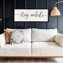 Stay Awhile Sign Wall Decor 32"X12" Large Solid Wood Frame For Hallway Living Room Entryway Farmhouse Wall Art Lets Stay Family Home Rustic Hanging Decoration (Black) by CozyNest Decor