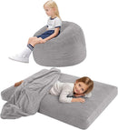 COMAX Kids Bean Bag Chair Turn into Beanbag Bed, Toddler Bean Chair Corduroy for Girl Boy Sleeping, Lazy Children Bean Bags with Filler, Convertible Child Floor Mattress, Light Grey by TinyTreasures Baby Boutique