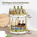 Lazy Susan Organizer, Rotating Spice Rack, 2 Tier Spice Turntable Organizer, Industrial Turntable Spice Holder, for Kitchen Countertop and Cabinet, Compact and Versatile, White and Gold SR22DW by CozyNest Decor
