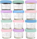WeeSprout Glass Baby Food Storage Jars w/Lids (4 oz, 12 Pack Set) Snack, Puree, Reusable Small Containers, Breast Milk, Fridge or Freezer, Microwave & Dishwasher Safe, Essential Must Have for Infants by TinyTreasures Baby Boutique