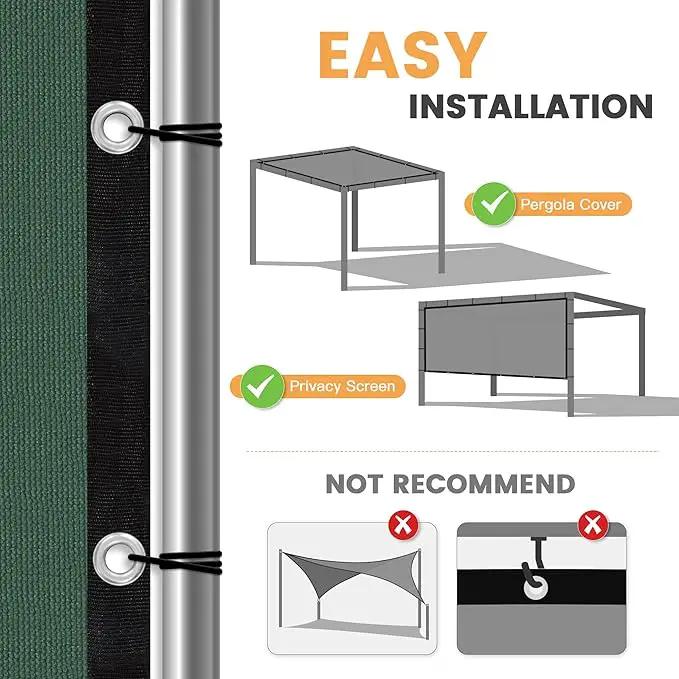 VICLLAX Shade Fabric Sun Shade Cloth with Every 2 FT Grommets for Patio Garden Pergola Cover Canopy 11x20 FT, Dark Green, photo 4 of 7
