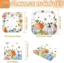 Grencian 200Pcs Fall Plates and Napkins Square Autumn Pumpkin Plates Thanksgiving Paper Platter Tableware Sets for Thanksgiving Harvest Party Decorations, Serves 50 by CozyNest Decor