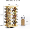 WelFurGeer Bamboo Spice Rack Organizer for Countertop, Revolving Spice Shelf with 20 Glass Jars, Lids & Labels, Desktop Rotating Seasoning Organizer for Kitchens, Space-Saving Design by CozyNest Decor