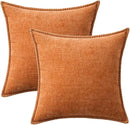 MIULEE Pack of 2 Fall Couch Throw Pillow Covers 20x20 Inch Orange Farmhouse Decorative Pillow Covers with Stitched Edge Soft Chenille Solid Dyed Pillow Covers for Sofa Bed Living Room by CozyNest Decor