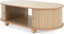 Oval Coffee Table with Storage for Living Room, Retro Charm Wooden Fluted Center Table, 47.24" Modern Classic Accordion Door Coffee Tables Dual Level Storage Side Table for Home,Office-Natural by CozyNest Decor